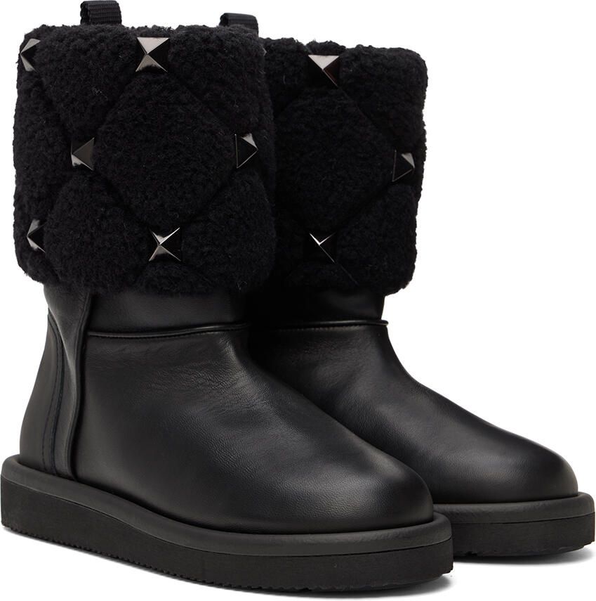 Valentino Garavani Black Roman Stud Quilted Winter Boots
