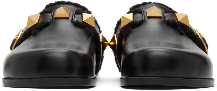 Valentino Garavani Black Roman Stud Sabot Slippers - Picture 3