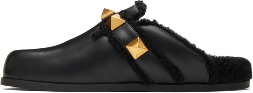Valentino Garavani Black Roman Stud Sabot Slippers - Picture 4