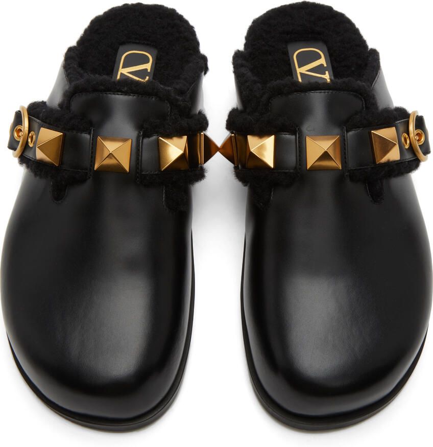 Valentino Garavani Black Roman Stud Sabot Slippers
