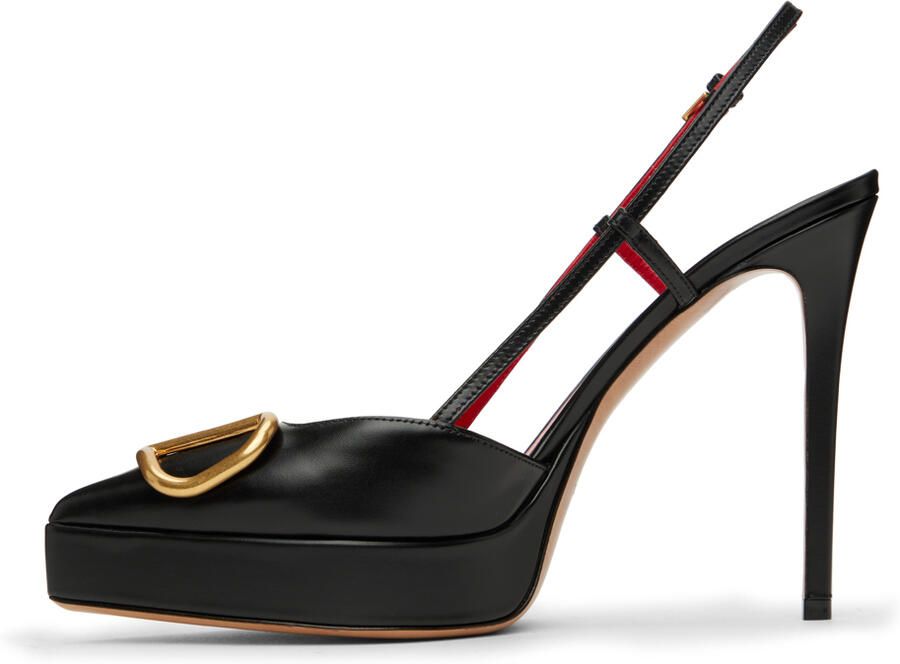 Valentino Garavani Black VLogo Slingback Platform Heels - Picture 3