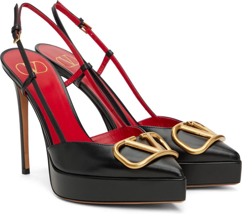 Valentino Garavani Black VLogo Slingback Platform Heels - Picture 2
