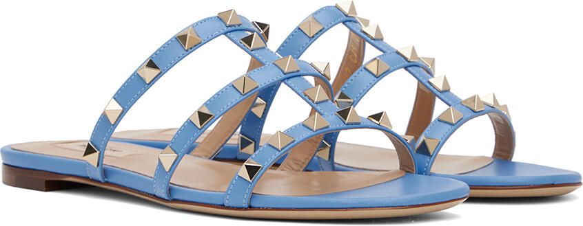 Valentino Garavani Blue Rockstud Flat Sandals - Picture 2