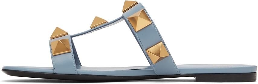 Valentino Garavani Blue Roman Stud Flat Slide Sandals - Picture 4