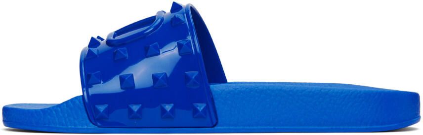 Valentino Garavani Blue Rubber Summer VLogo Slides - Picture 4