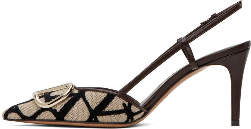Valentino Garavani Brown & Beige VLogo Heels - Picture 3