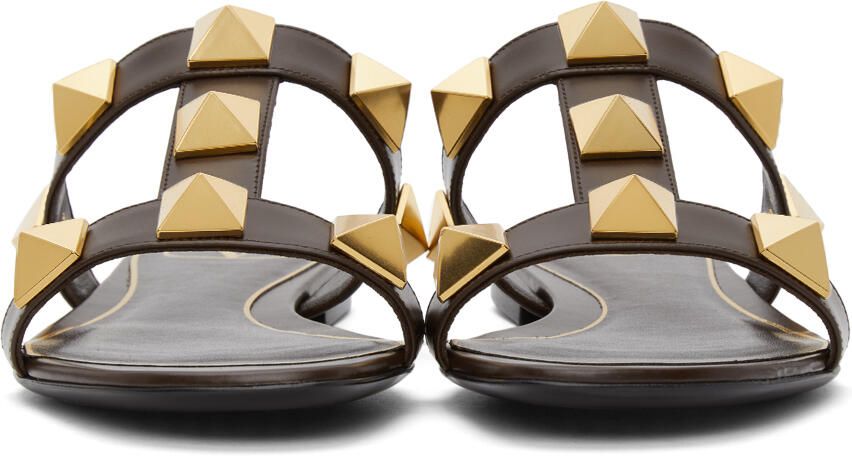 Valentino Garavani Brown Leather Roman Stud Sandals - Picture 2