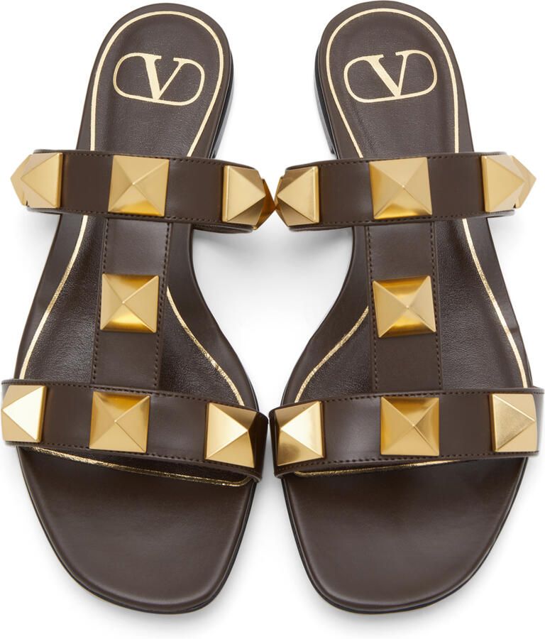 Valentino Garavani Brown Leather Roman Stud Sandals