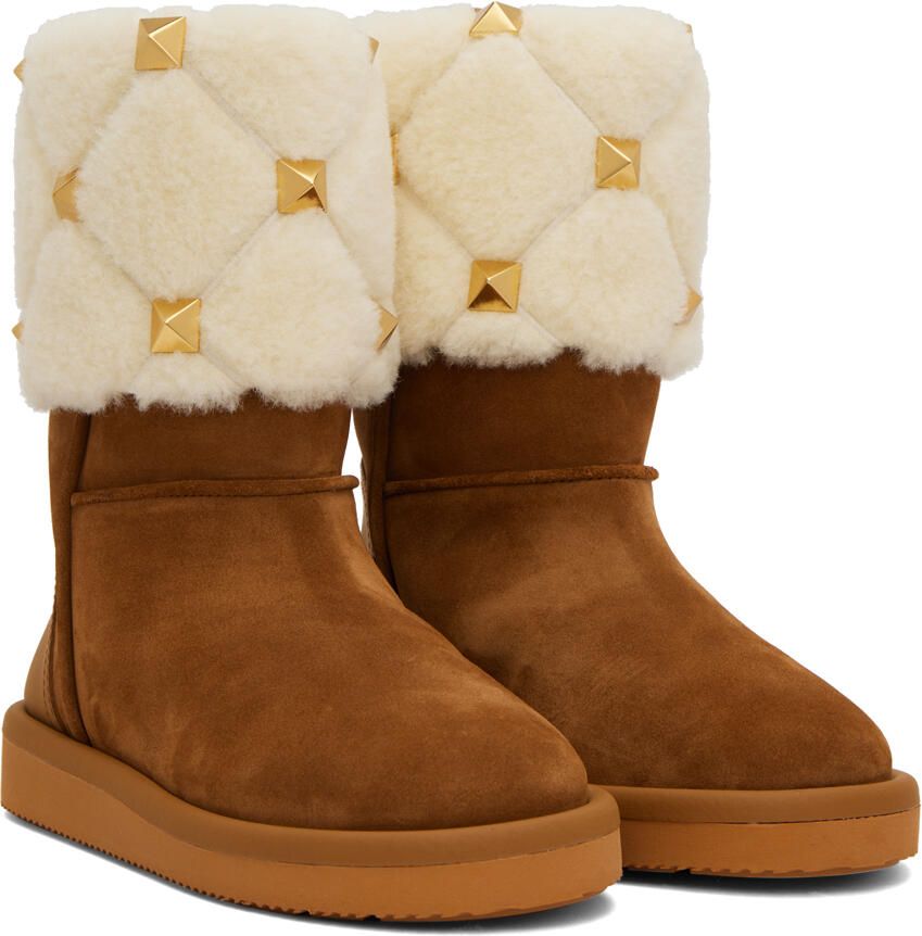 Valentino Garavani Brown Roman Stud Ankle Boots