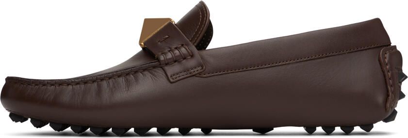 Valentino Garavani Brown Roman Stud Loafers - Picture 4