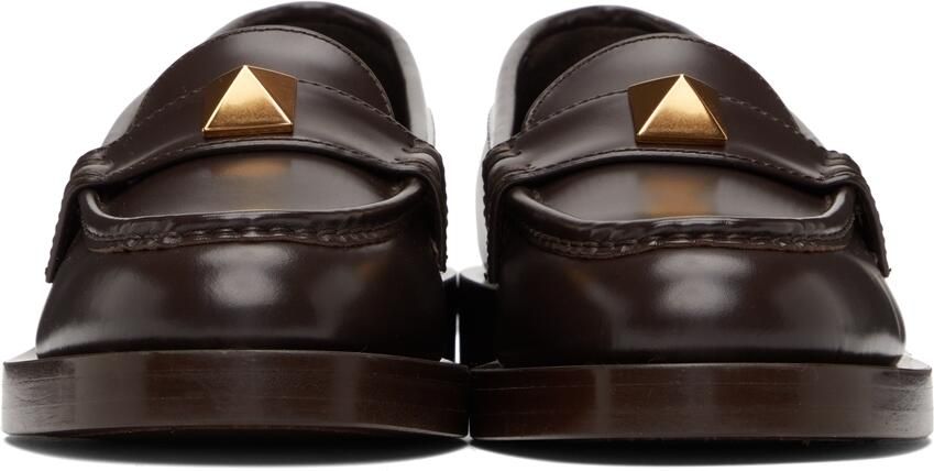 Valentino Garavani Brown Roman Stud Loafers - Picture 3