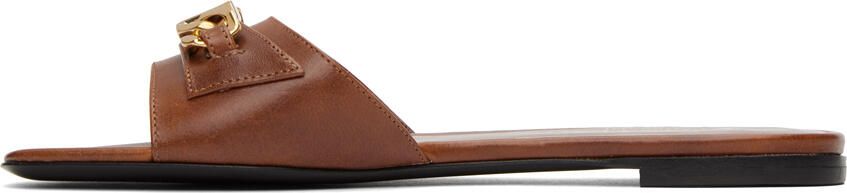 Valentino Garavani Brown VLogo Chain Slides - Picture 4