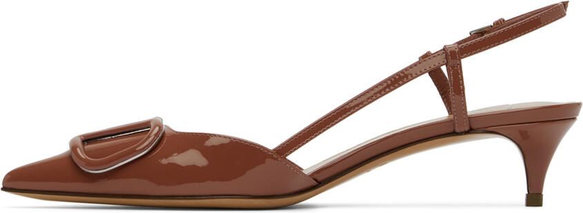 Valentino Garavani Brown VLogo Slingback Heels - Picture 3