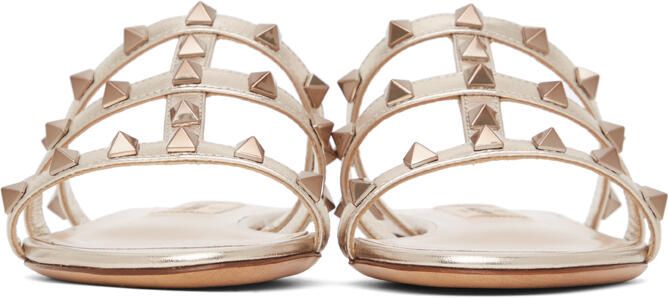 Valentino Garavani Gold Rockstud Cage Flat Slide Sandals - Picture 3