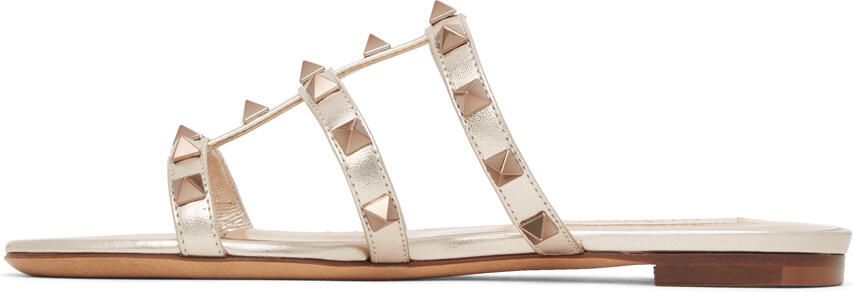 Valentino Garavani Gold Rockstud Cage Flat Slide Sandals - Picture 2
