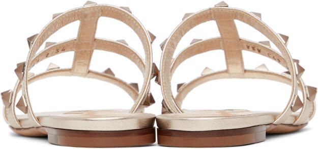Valentino Garavani Gold Rockstud Cage Flat Slide Sandals - Picture 4