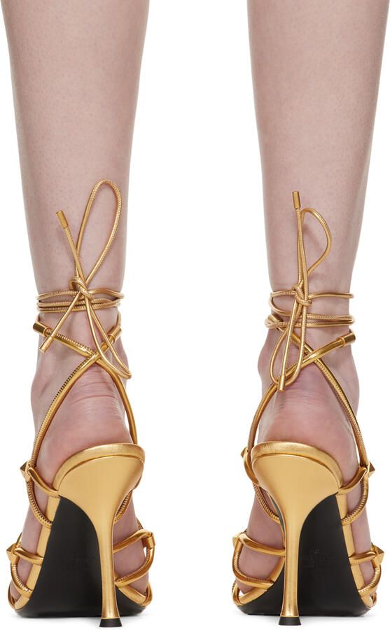 Valentino Garavani Gold Rockstud Net Heeled Sandals - Picture 2