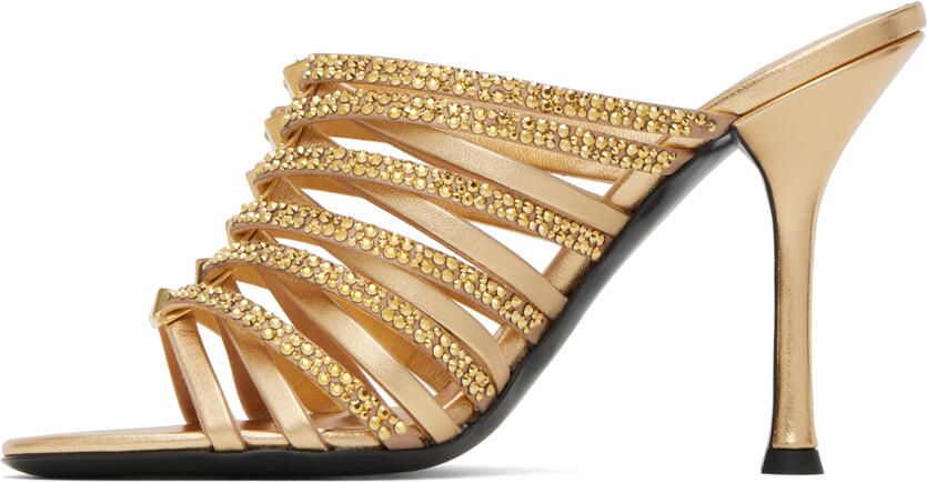 Valentino Garavani Gold Rockstud Strappy 100 Heeled Sandals - Picture 3