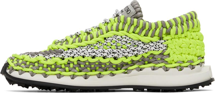 Valentino Garavani Green & Grey Crochet Sneakers - Picture 4