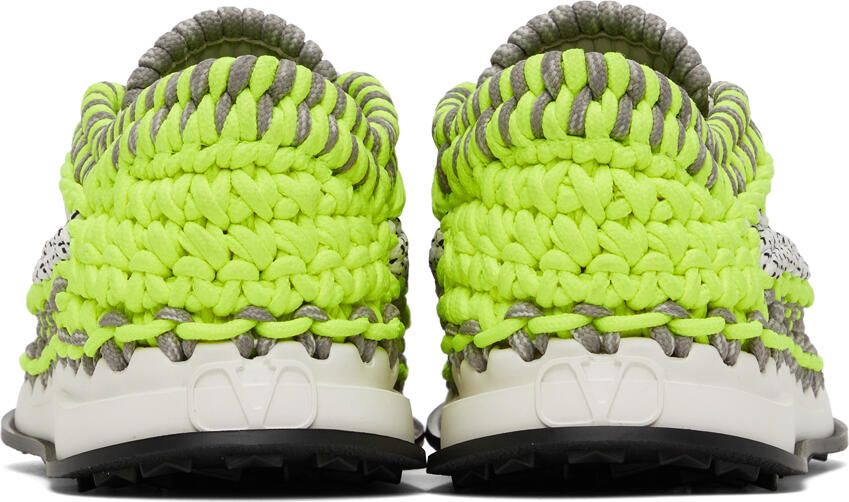 Valentino Garavani Green & Grey Crochet Sneakers - Picture 2