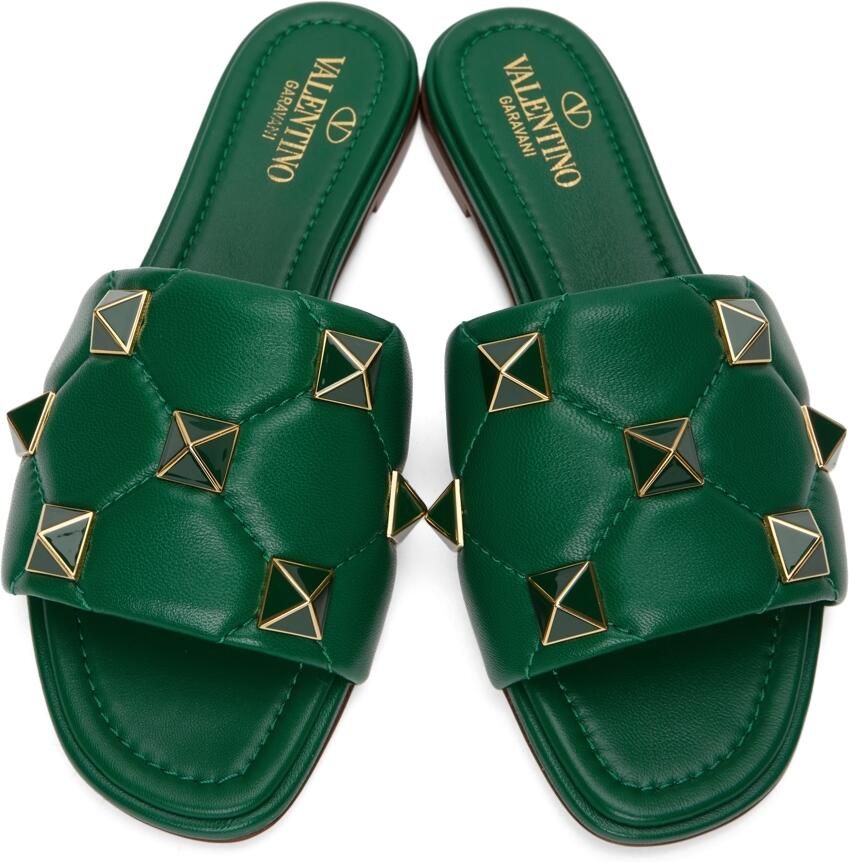 Valentino Garavani Green Roman Stud Slides