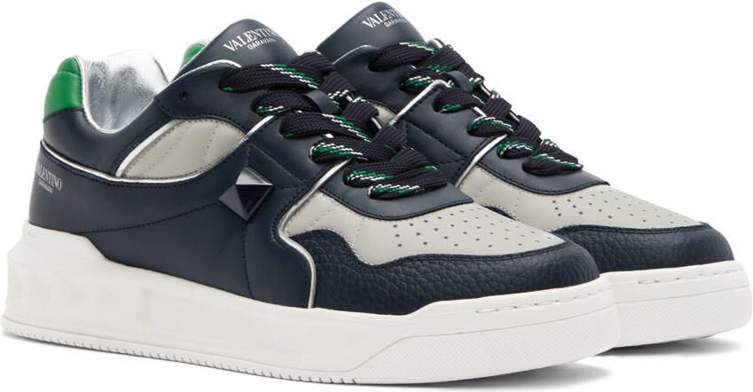 Valentino Garavani Navy & Gray One Stud Sneakers - Picture 2