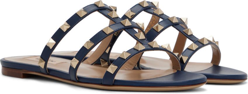 Valentino Garavani Navy Rockstud Slide Sandals - Picture 2