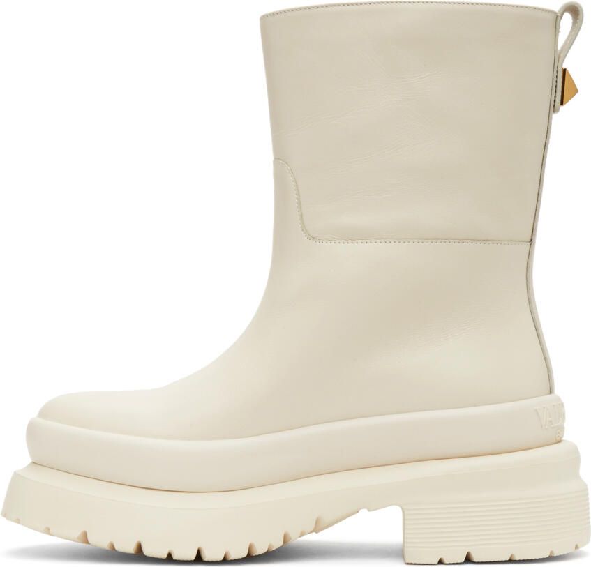 Valentino Garavani Off-White Roman Stud Ankle Boots - Picture 2