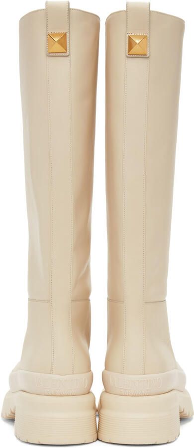 Valentino Garavani Off-White Roman Stud Boots - Picture 3