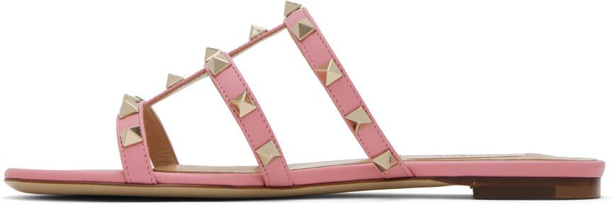 Valentino Garavani Pink Rockstud Flat Sandals - Picture 3