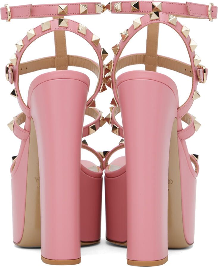 Valentino Garavani Pink Rockstud T-Strap Heeled Sandals - Picture 3