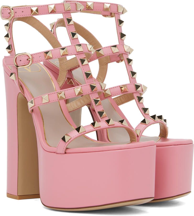 Valentino Garavani Pink Rockstud T-Strap Heeled Sandals - Picture 2