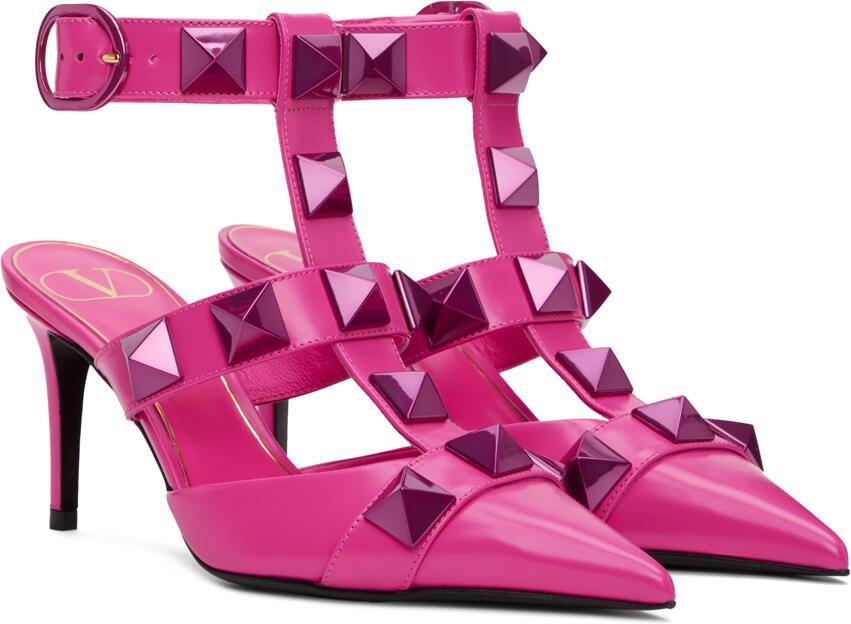 Valentino Garavani Pink Roman Stud Heels - Picture 2