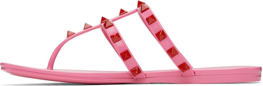 Valentino Garavani Pink Rubber Rockstud Sandals - Picture 3
