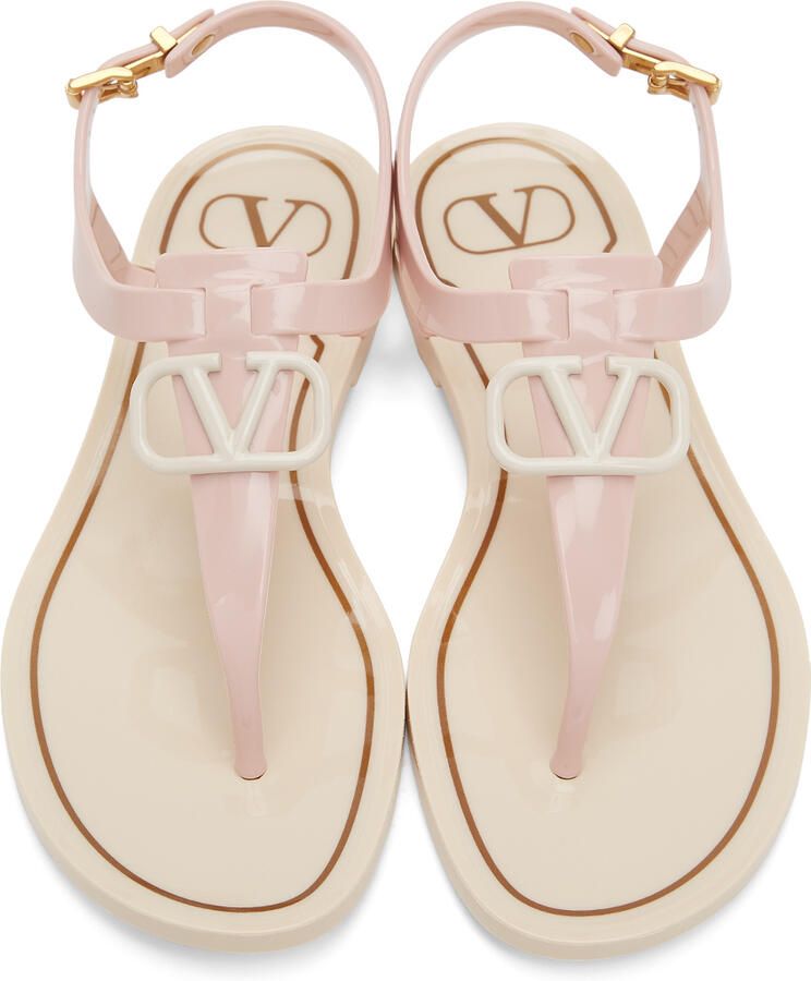 Valentino Garavani Pink Rubber VLogo Flat Sandals