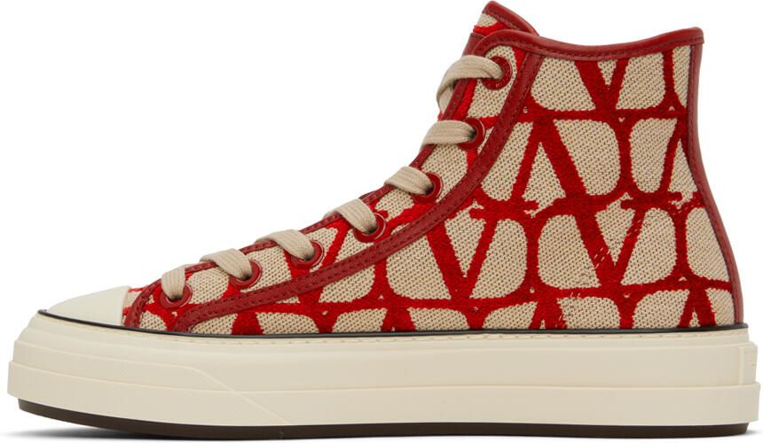 Valentino Garavani Red & Beige Iconographe Totaloop Sneakers - Picture 3