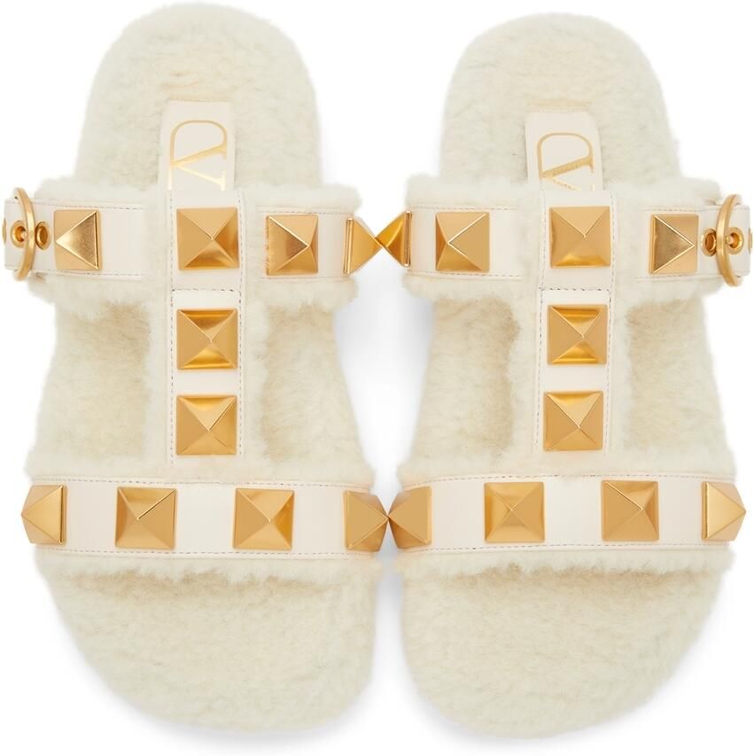 Valentino Garavani Shearling Roman Stud Slides