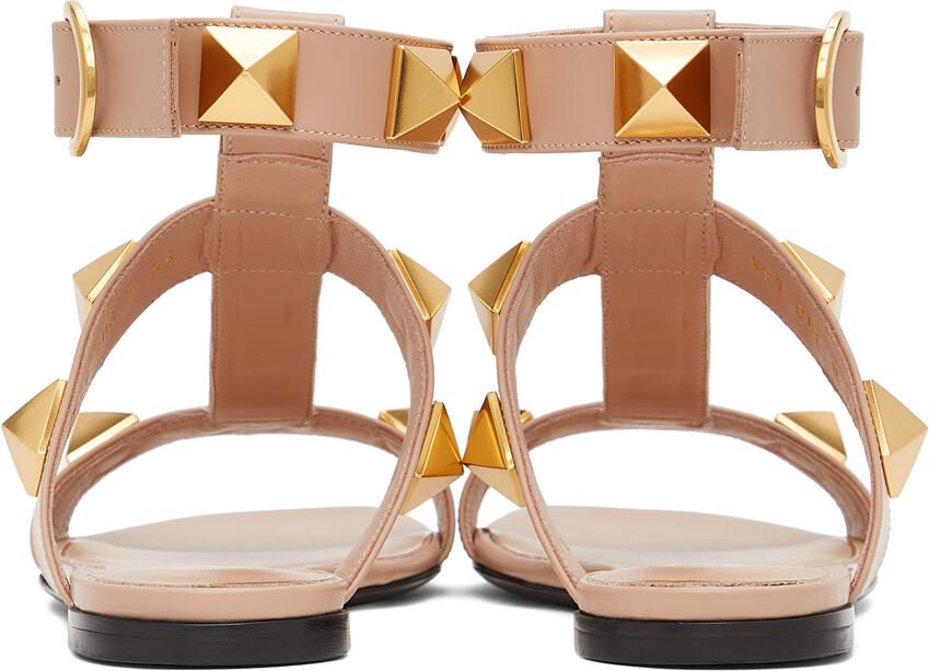 Valentino Garavani Taupe Leather Roman Stud Flat Sandals - Picture 2