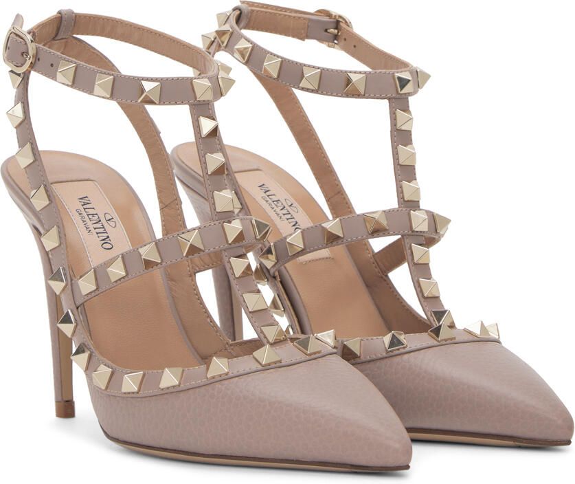 Valentino Garavani Taupe Rockstud Caged Heels - Picture 2