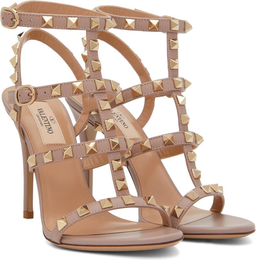 Valentino Garavani Taupe Rockstud Heeled Sandals