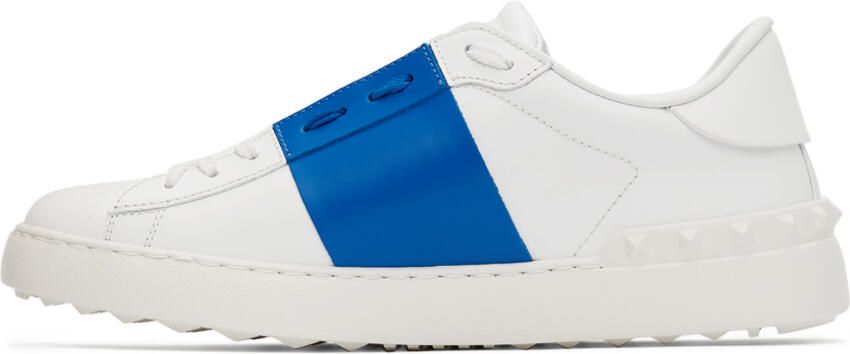 Valentino Garavani White & Blue Calfskin Open Sneakers - Picture 4
