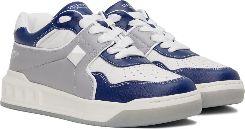 Valentino Garavani White & Blue One Stud Sneakers - Picture 2