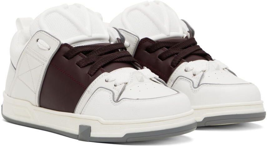Valentino Garavani White & Burgundy Open Skate Low-Top Sneakers - Picture 2