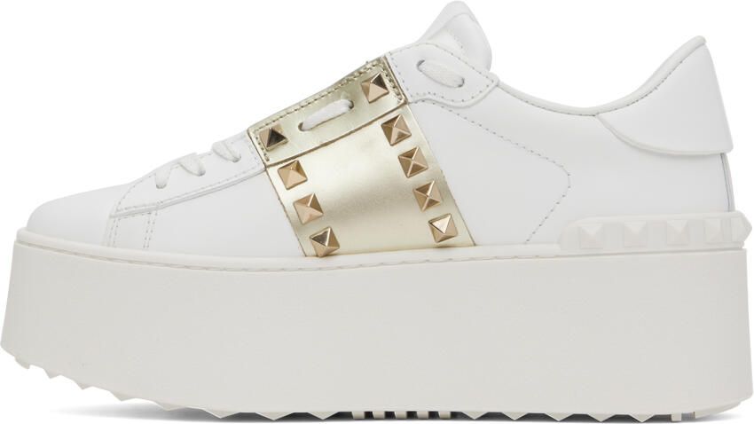 Valentino Garavani White & Gold Rockstud Untitled Sneakers - Picture 2