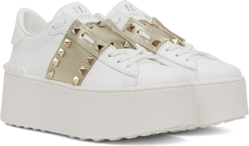 Valentino Garavani White & Gold Rockstud Untitled Sneakers - Picture 3