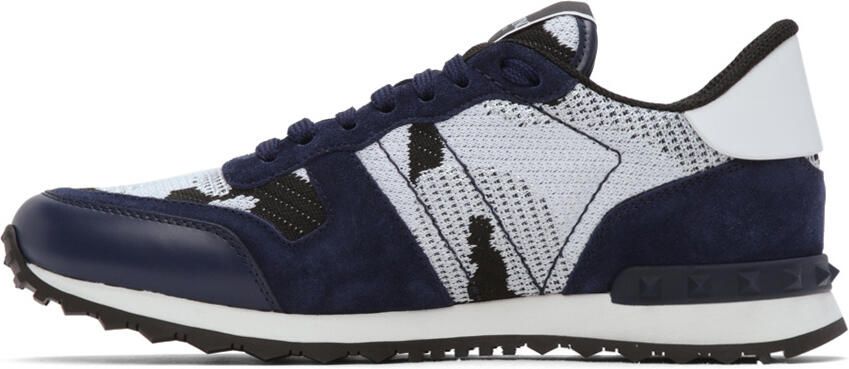 Valentino Garavani White & Navy Mesh Camouflage Rockrunner Sneakers - Picture 4