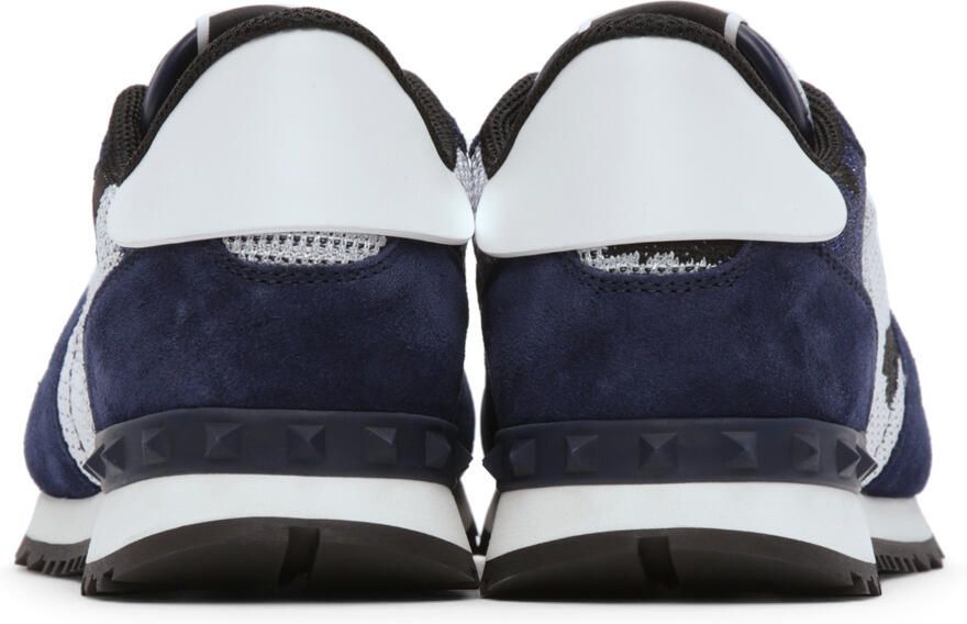Valentino Garavani White & Navy Mesh Camouflage Rockrunner Sneakers - Picture 2