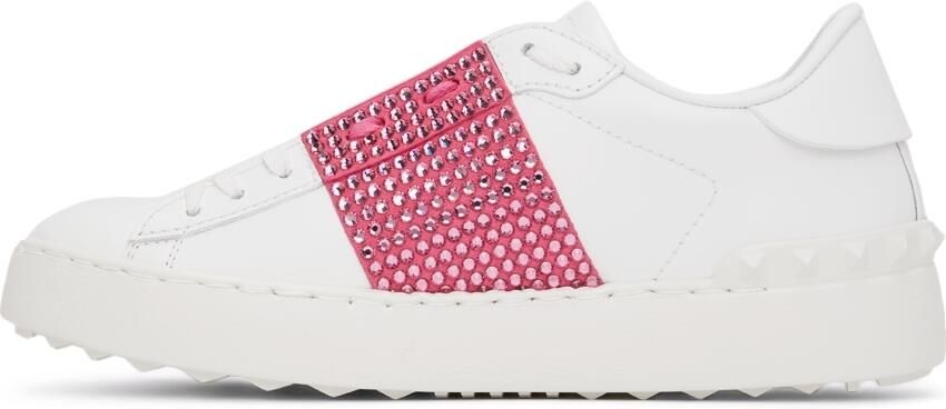 Valentino Garavani White & Pink Crystal Open Sneakers - Picture 3