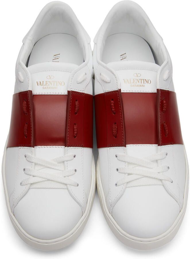 Valentino Garavani White & Red Leather Open Sneakers