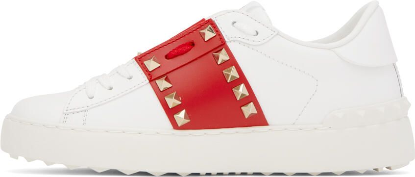Valentino Garavani White & Red Rockstud Untitled Sneakers - Picture 3